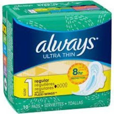 Order Always Ultra Thin Size 1 Regular Pads with Flexi-Wings (10 count) food online from 7-Eleven By Reef store, Atlanta on bringmethat.com
