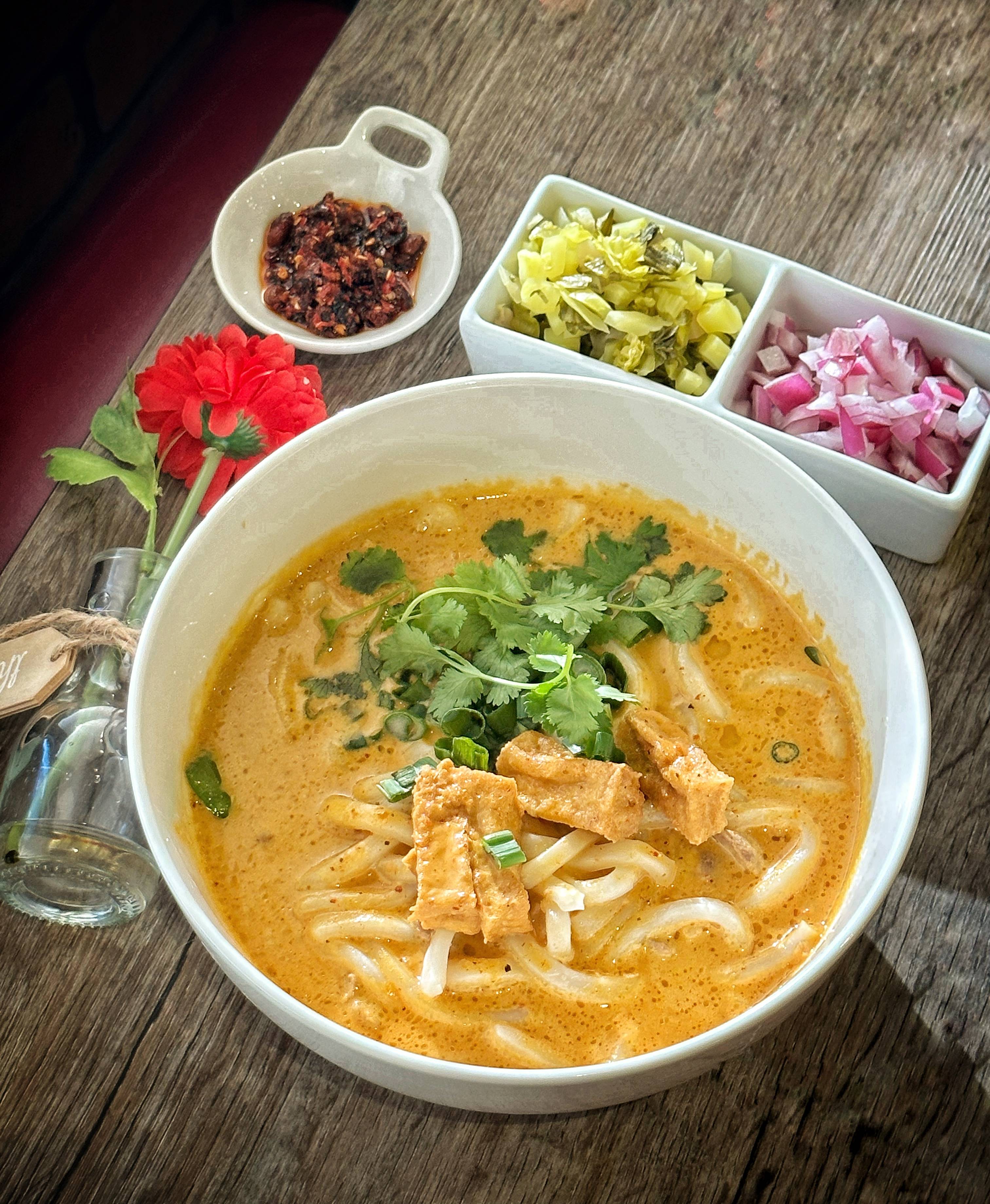 Order Vegan Khao Soi (Vegan Curry Noodles) food online from Bistro 38 store, Oklahoma City on bringmethat.com