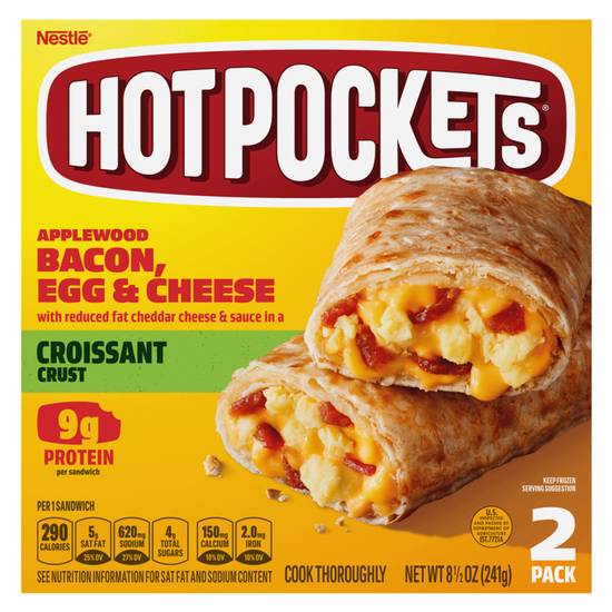Order Hot Pockets Frozen Croissant Crust Applewood Bacon, Egg & Cheese 2ct 9oz food online from Everyday Needs by Gopuff store, Redding on bringmethat.com