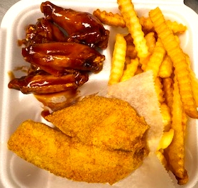Order 1pc fish (whiting or tilapia) with 5pc wing/ff food online from Moons Wings & Seafood store, Macon on bringmethat.com