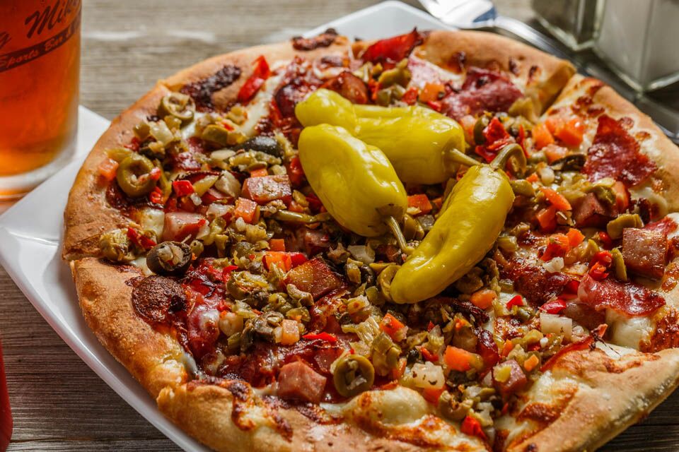 Order Muffaletta Pizza food online from Big Mike's Sports Bar & Grill store, Denham Springs on bringmethat.com