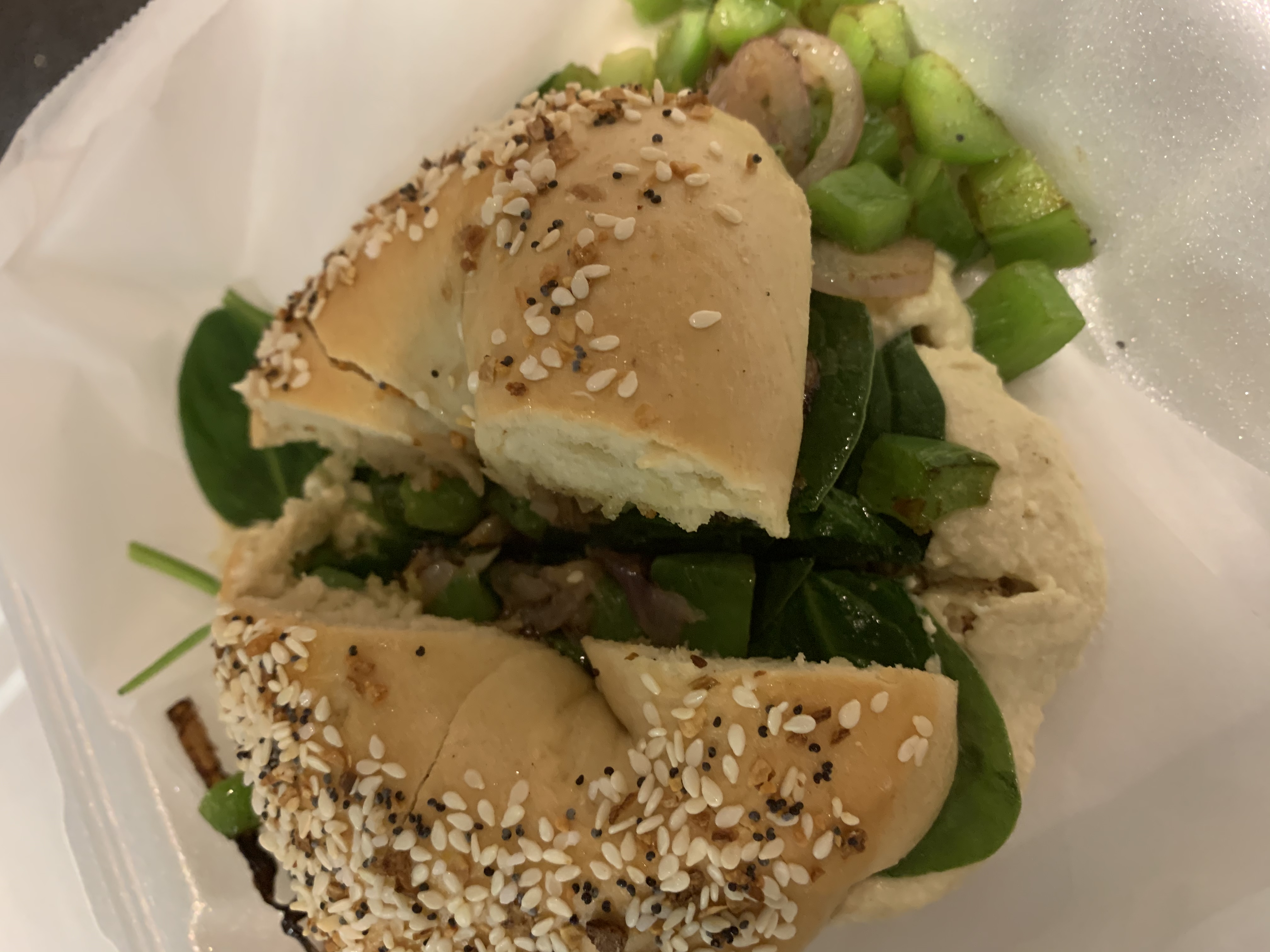 Order Hummus and Spinach Sandwich food online from The Bagel Factory store, Pittsburgh on bringmethat.com