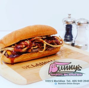 Order BBQ Cheddar Steak Sandwich food online from Bunny Onion Burgers store, Oklahoma City on bringmethat.com