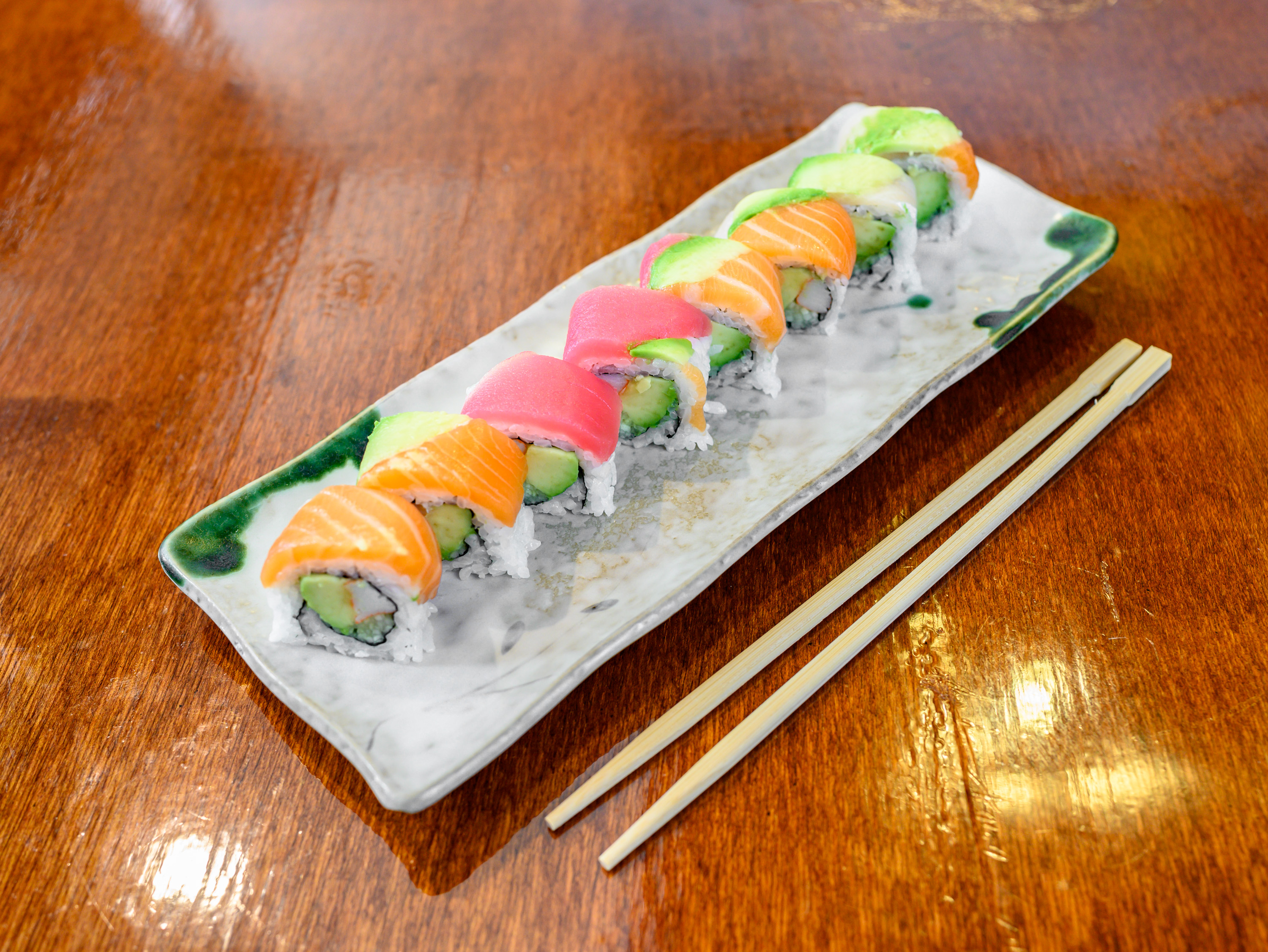 Order Rainbow Special Roll  food online from Sakura Japanese Steakhouse & Sushi Bar store, Henrico on bringmethat.com