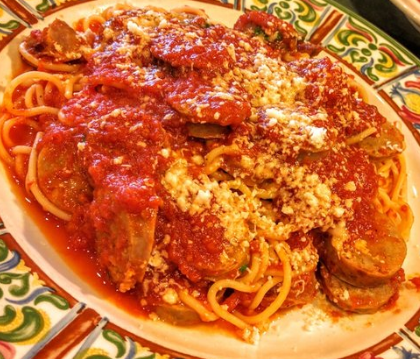Order Spaghetti Marinara Dinner. Served with garlic bread. food online from Pomodoro Pizza, Pasta & More store, Sterling on bringmethat.com