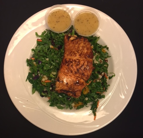 Order Orange Glazed Salmon and Organic Quinoa Salad food online from 59th And Lex Cafe store, Newport Beach on bringmethat.com