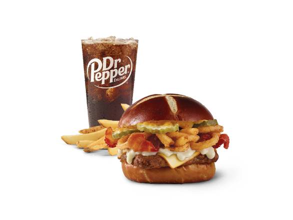 Order Pretzel Bacon Pub Cheeseburger Combo food online from Wendy's store, Bolivar on bringmethat.com