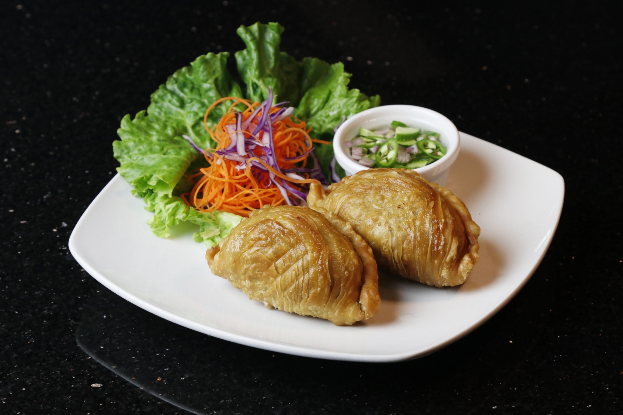 Order 2 Pieces Chicken Curry Puff food online from Savory Thai store, Oceanside on bringmethat.com