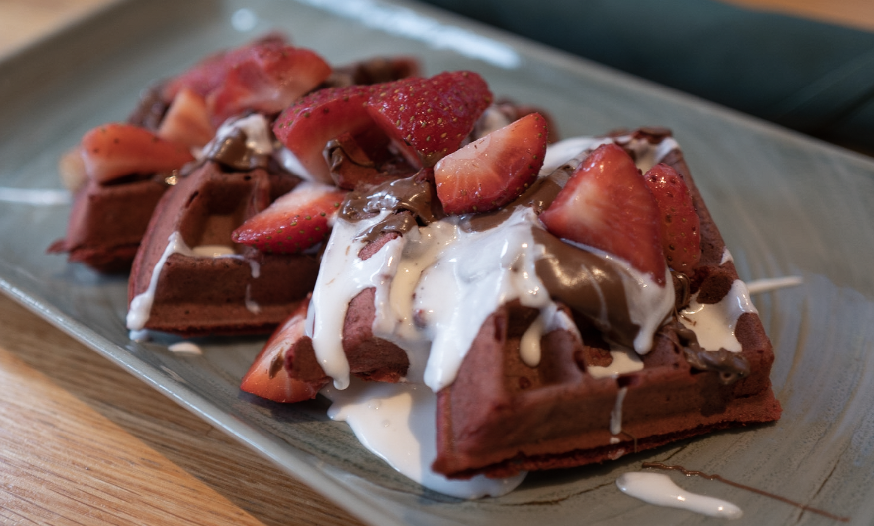 Order Red Velvet Nutella Waffle food online from Iron Rooster store, Cockeysville on bringmethat.com