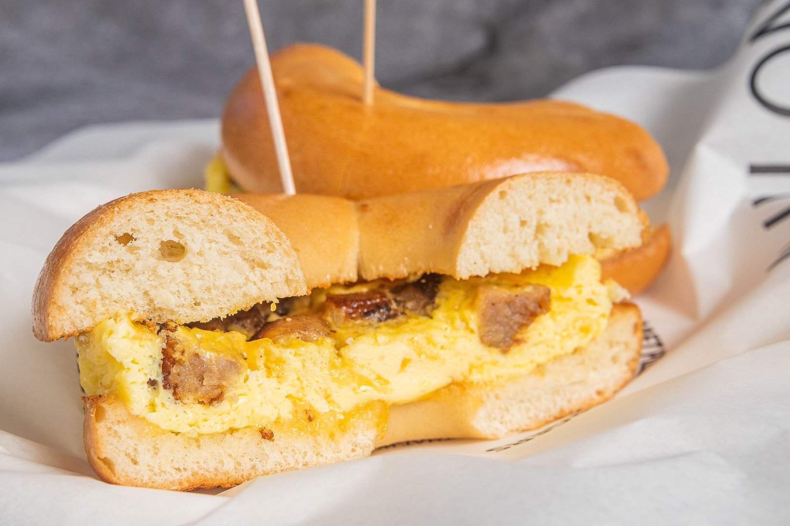 Order Egg, Cheddar, Sausage Omelette Sandwich  food online from Avalon Bagels To Burgers store, Placentia on bringmethat.com