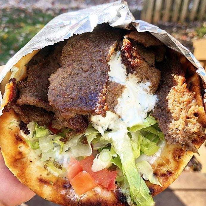 Order Gyro Sandwich - Entrees food online from Delia's Mediterranean Grill & Brick Oven Pizza store, Alexandria on bringmethat.com