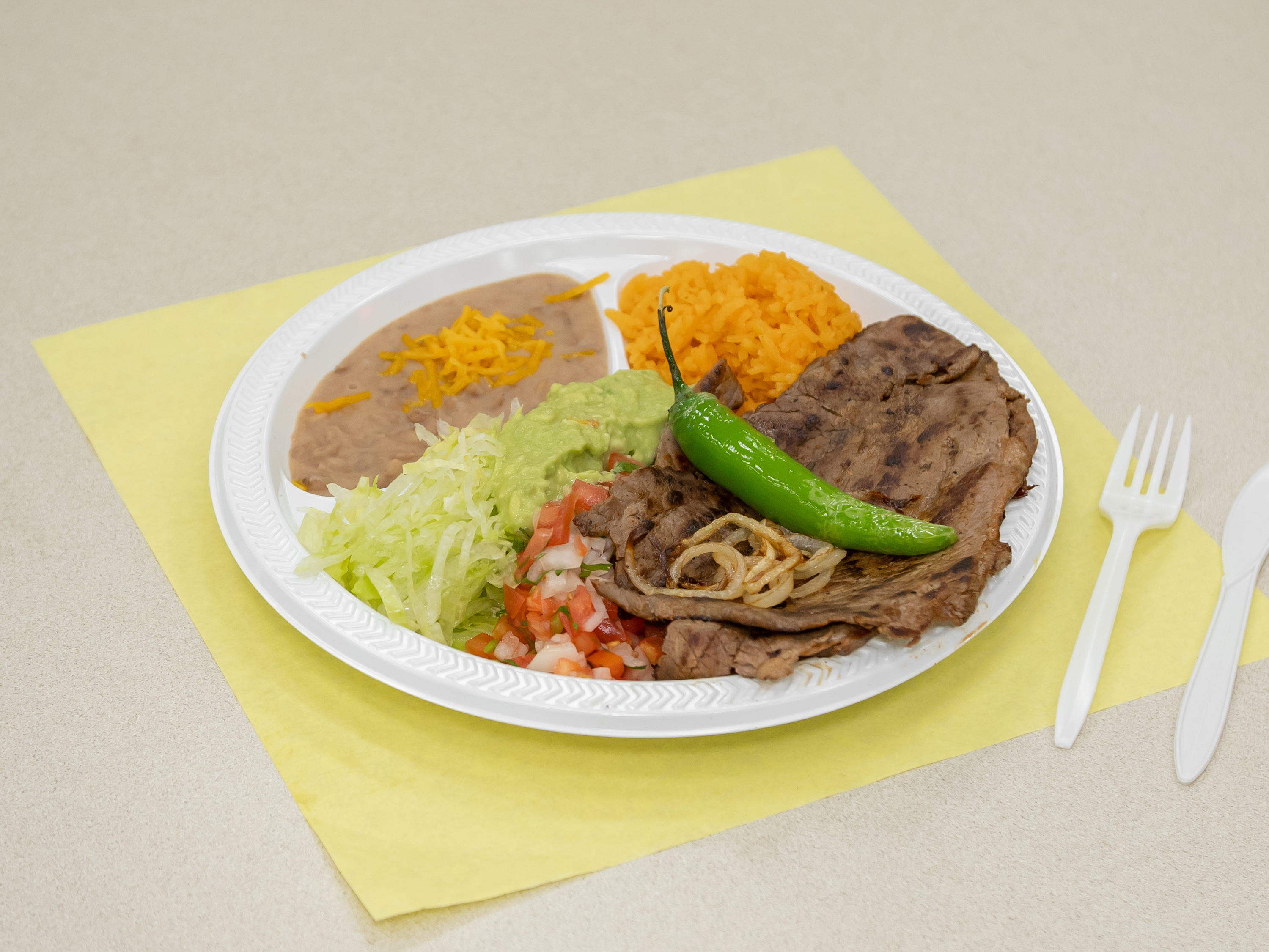 Order 11. Carne Asada Combination Plate food online from Lambertos Mexican Rest store, La Verne on bringmethat.com