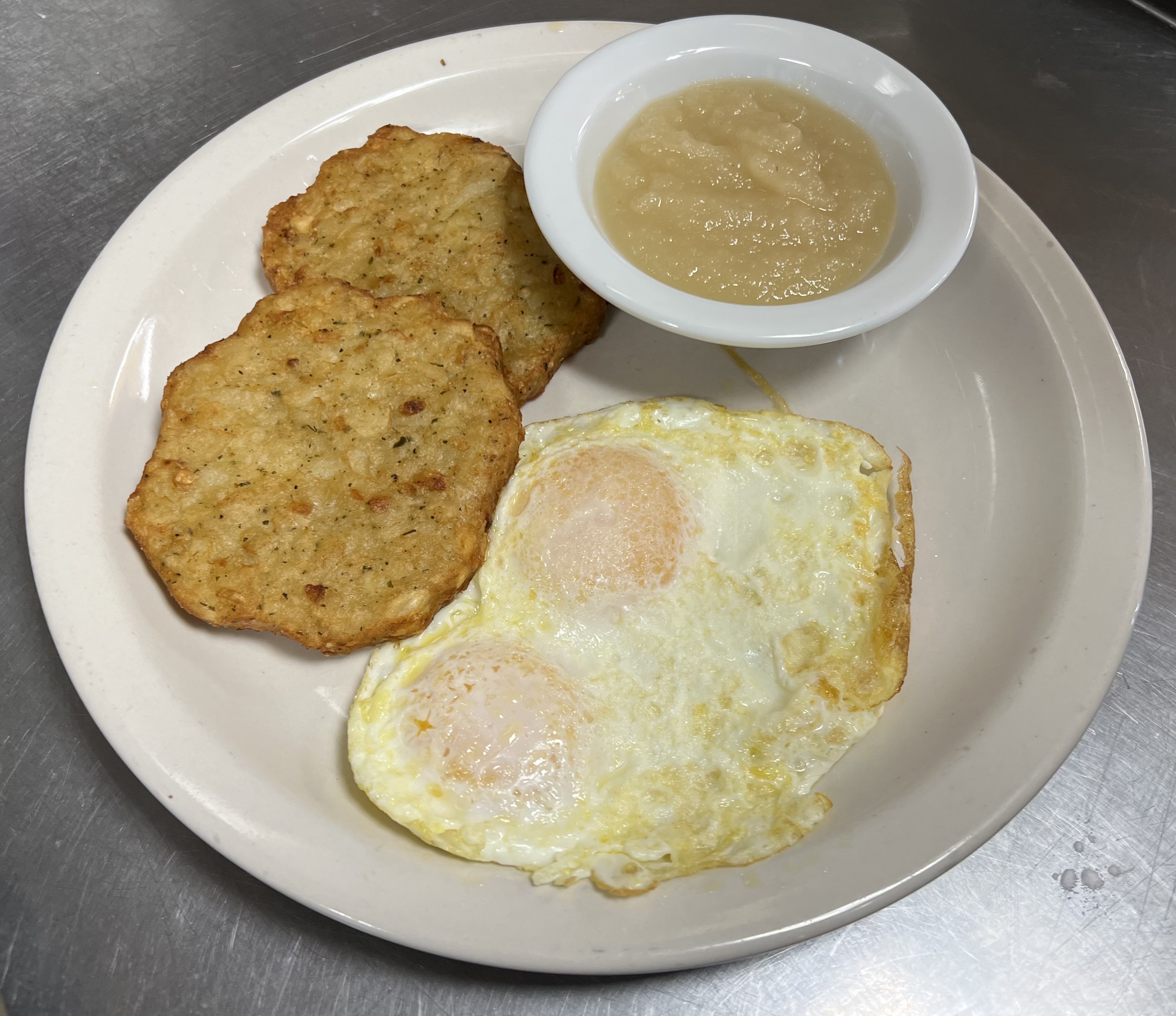Order Potato Pancakes and Eggs Combo food online from Grandma's Pancake House store, Shelbyville on bringmethat.com