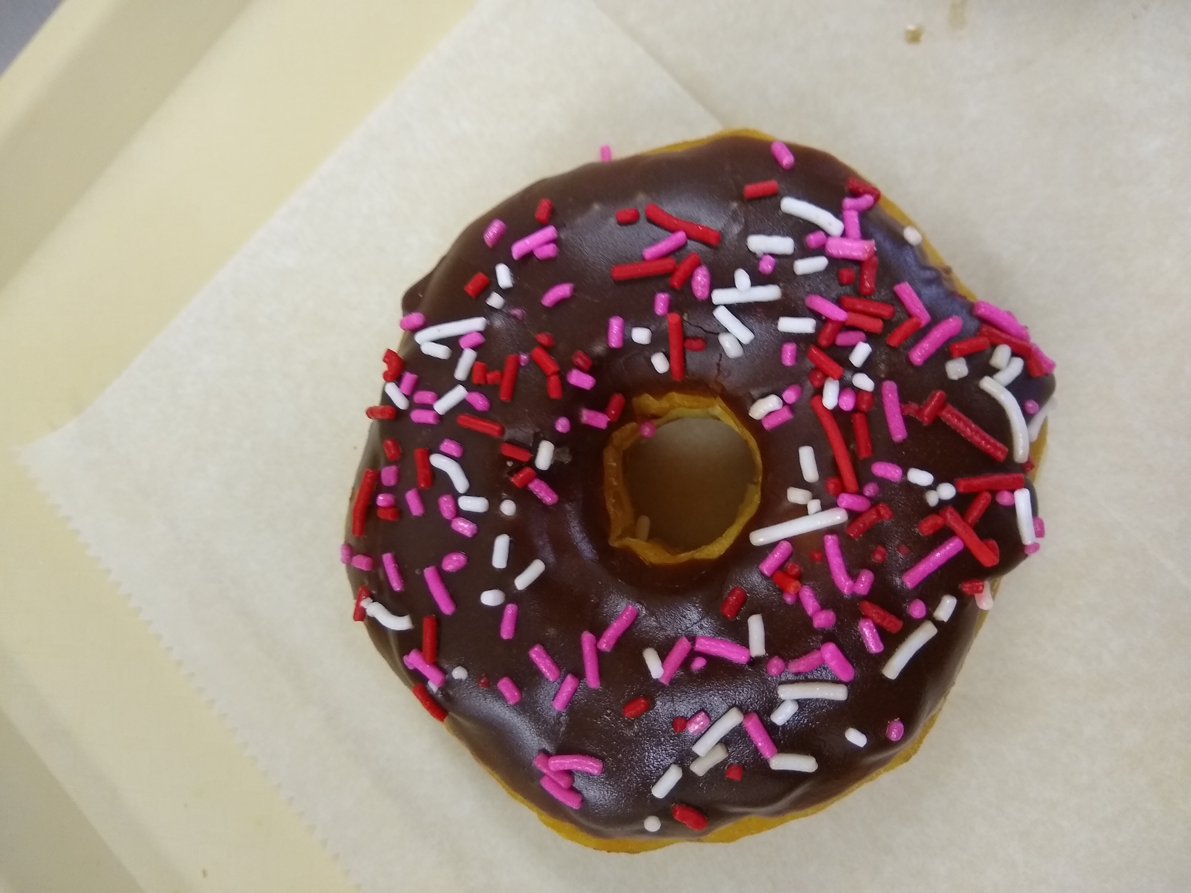 Order Chocolate Iced Raised Donut with Sprinkles food online from Mary Ann Donuts store, North Canton on bringmethat.com