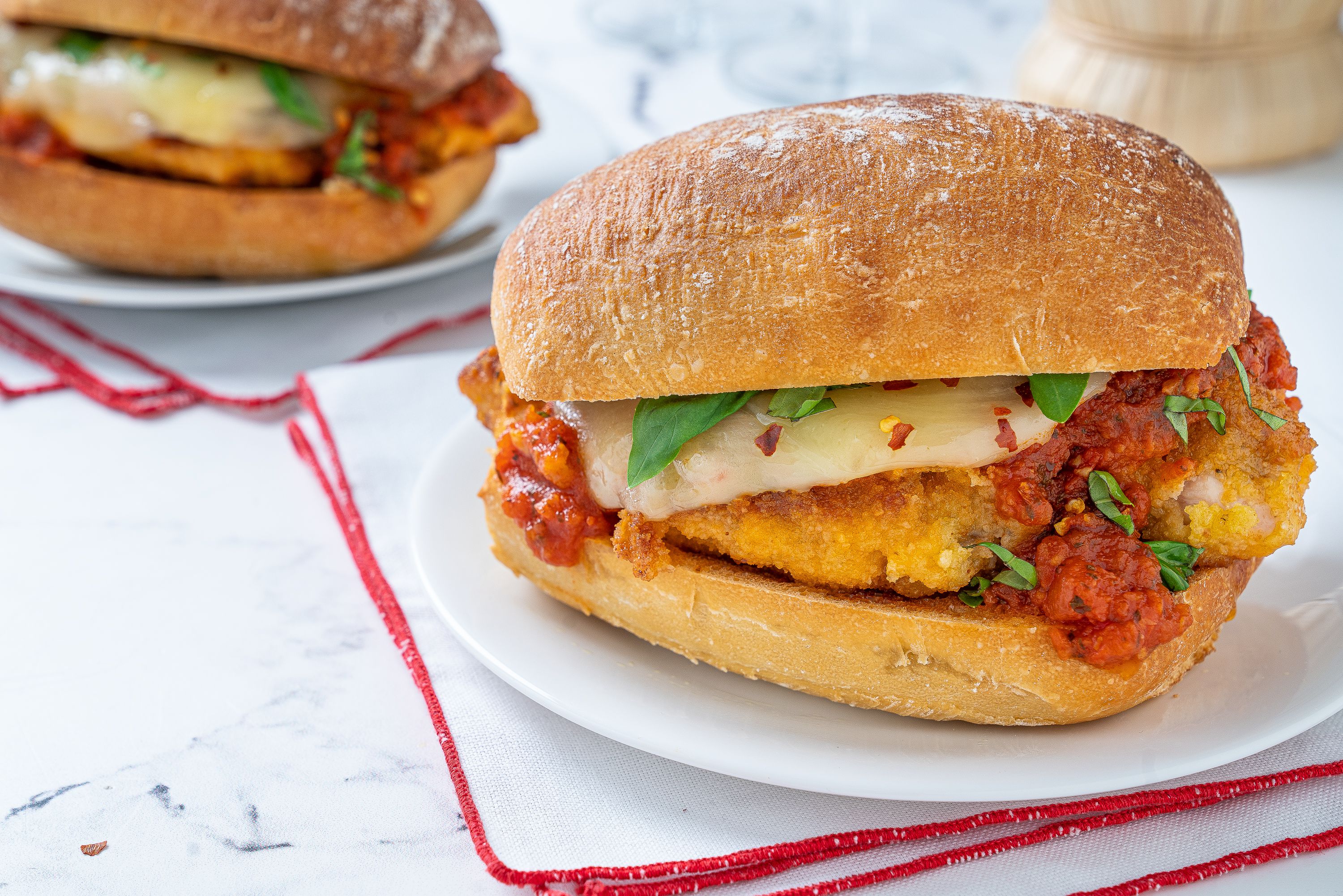 Order Chicken Parmesan Ciabatta Sandwich with Fries food online from Pizza206 store, Tabernacle on bringmethat.com
