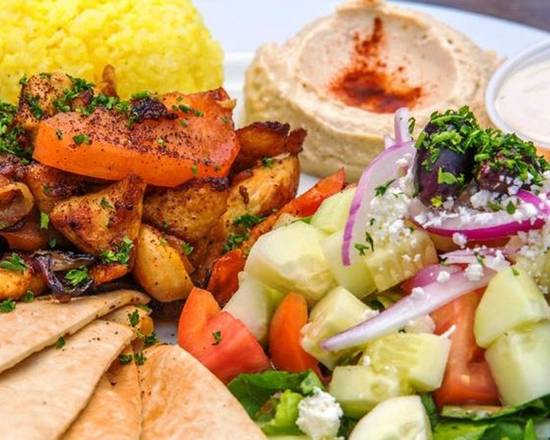 Order Chicken Shawarma Plate food online from George's Greek Grill-Fig at 7th store, Los Angeles on bringmethat.com