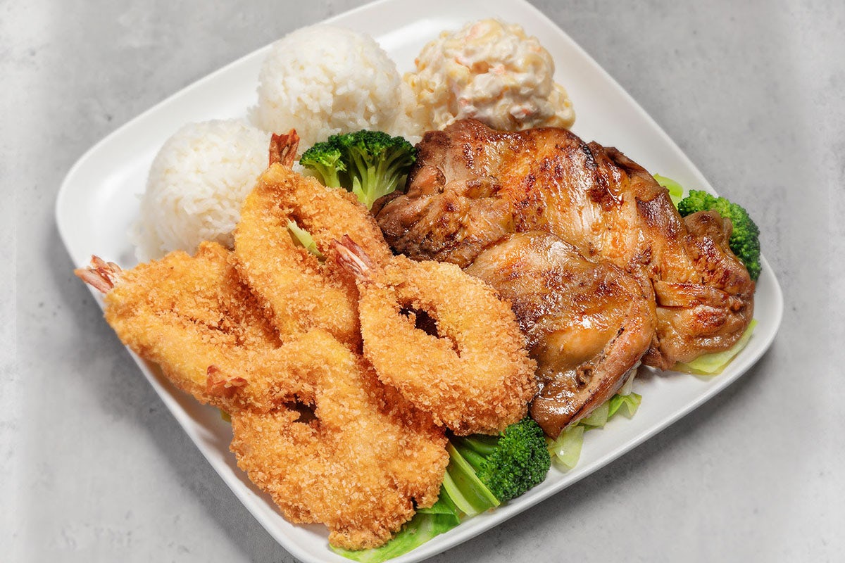 Order Shrimp & BBQ Chicken Combo food online from Ono Hawaiian Bbq store, Corona on bringmethat.com