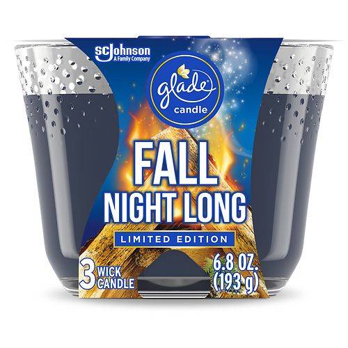 Order Glade Fall Night Long Candle, 3 Wick Scented Candle, Limited Edition Fall Night Long - 6.8 oz food online from Walgreens store, New Orleans on bringmethat.com