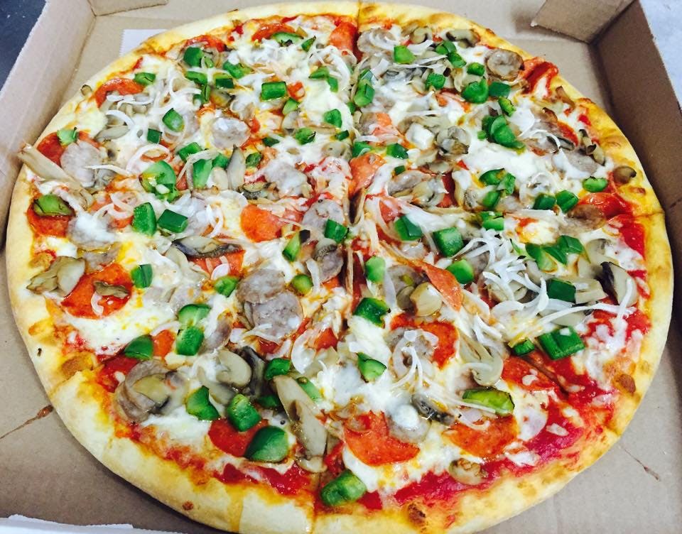 Order The Works Pizza - Personal 10'' food online from La Vera Pizzeria store, Feasterville-Trevose on bringmethat.com