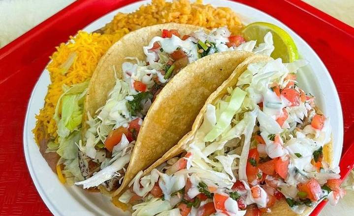 Order Two Grilled Fish Tacos food online from Taco Surf Taco Shop store, San Diego on bringmethat.com