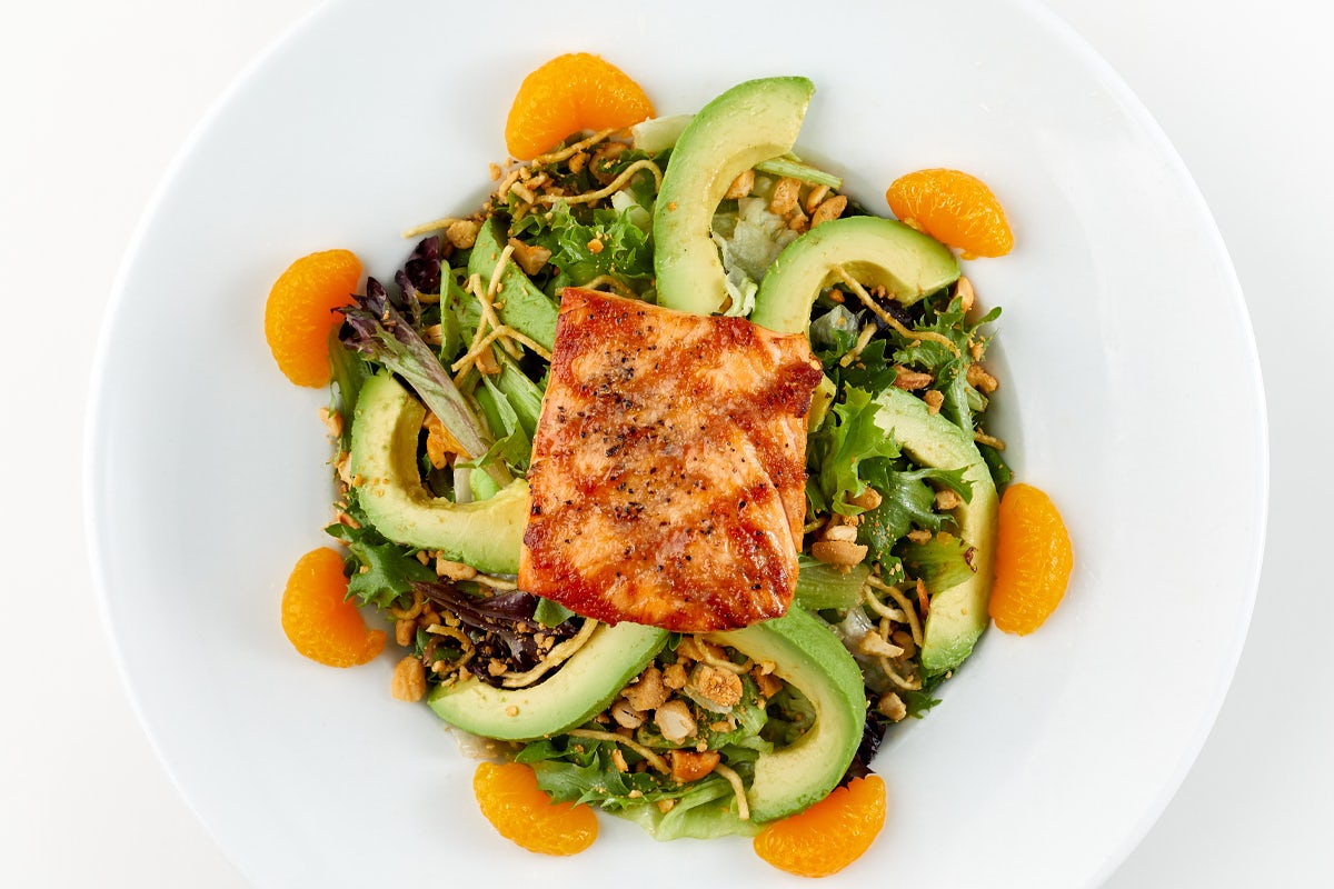 Order NUTTY GRILLED SALMON SALAD food online from RA Sushi store, Lombard on bringmethat.com