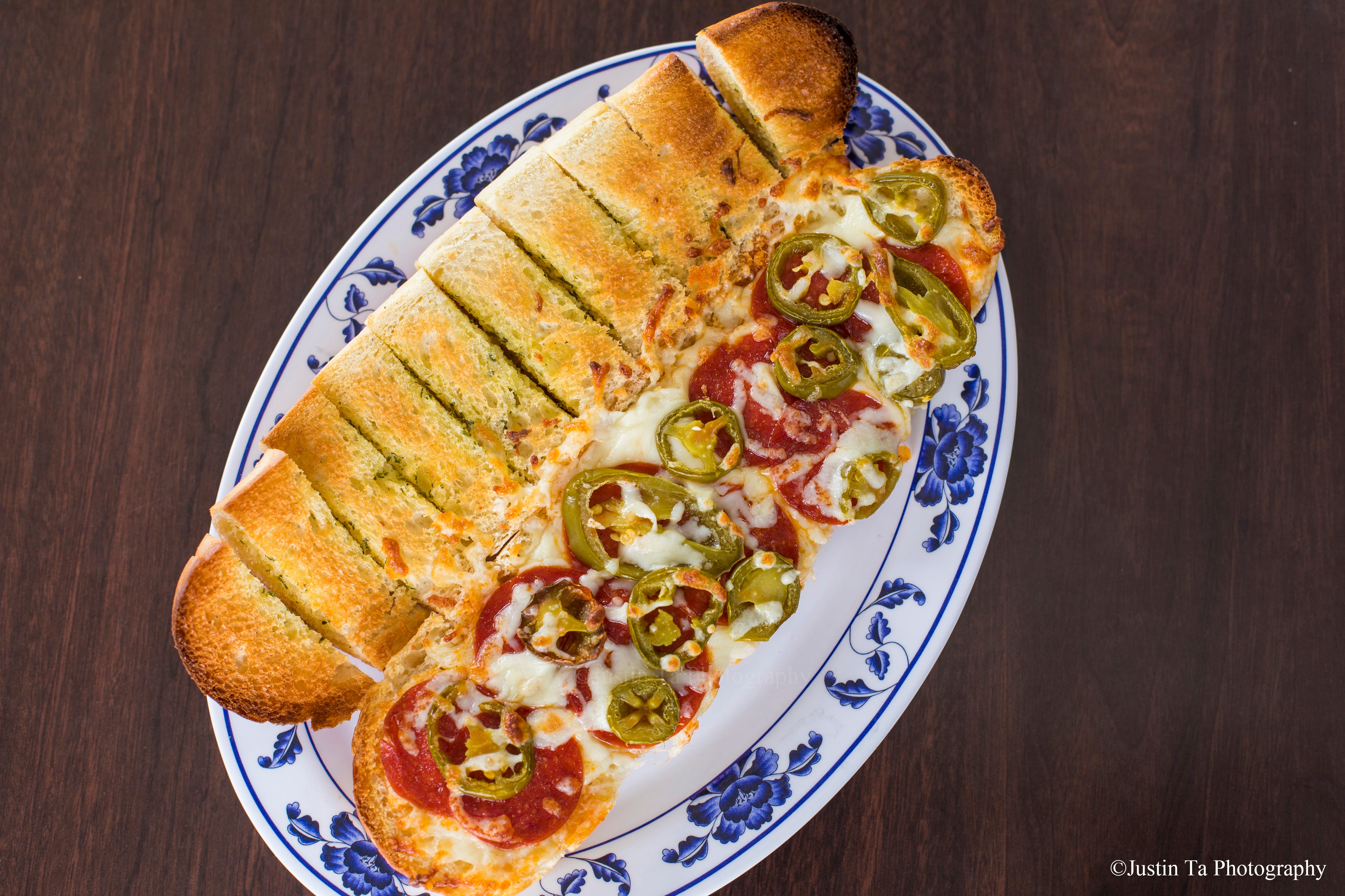 Order 3. Stuffed Garlic Bread - Appetizer food online from Red Pepper Pizza store, San Leandro on bringmethat.com