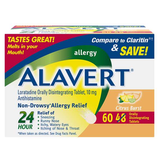 Order Alavert Allergy Citrus Burst Orally Disintegrating Tablets (60 ct) food online from Rite Aid store, Willard on bringmethat.com