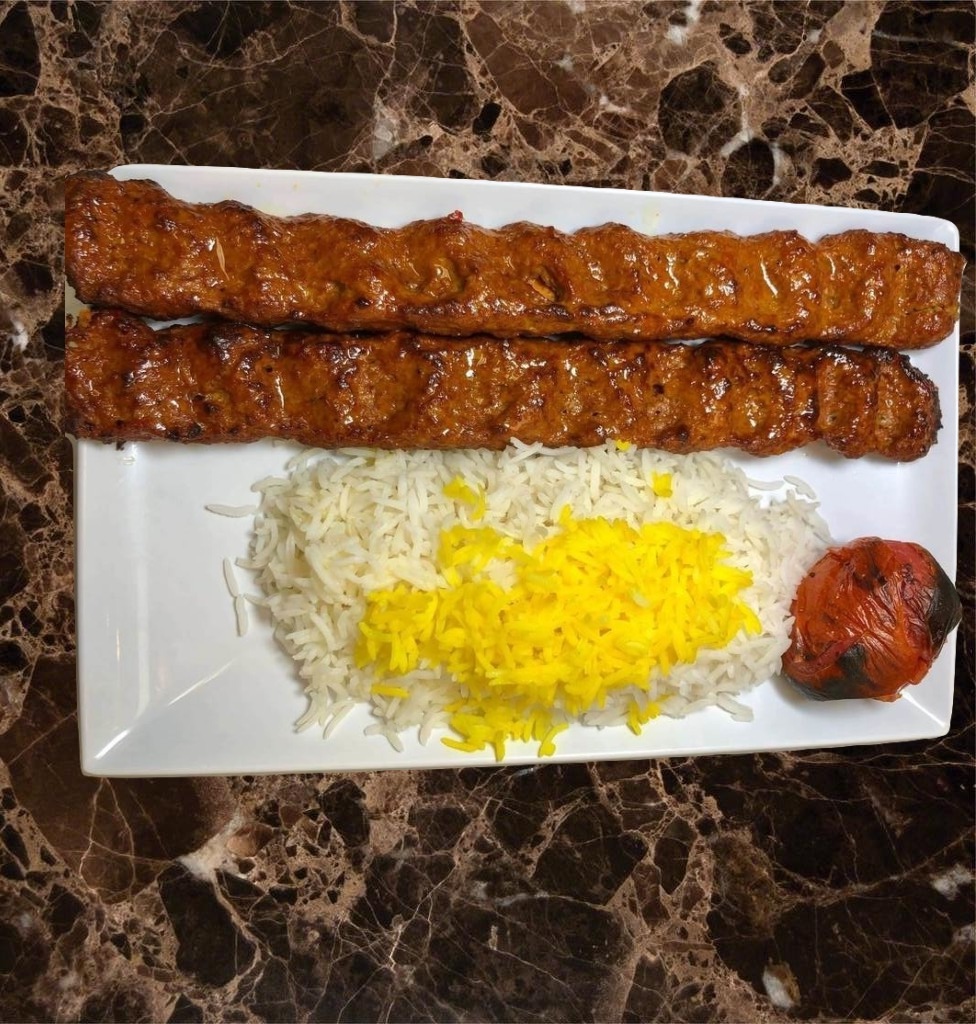 Order Kabab Koobideh Beef چلوکباب کوبیده food online from Kourosh Restaurant store, Woodland Hills on bringmethat.com