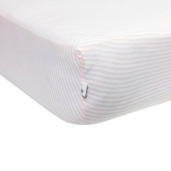 Order Burt's Bees Baby® Bee Essentials Stripe Organic Cotton Fitted Crib Sheet in Blossom food online from Bed Bath & Beyond store, Lancaster on bringmethat.com