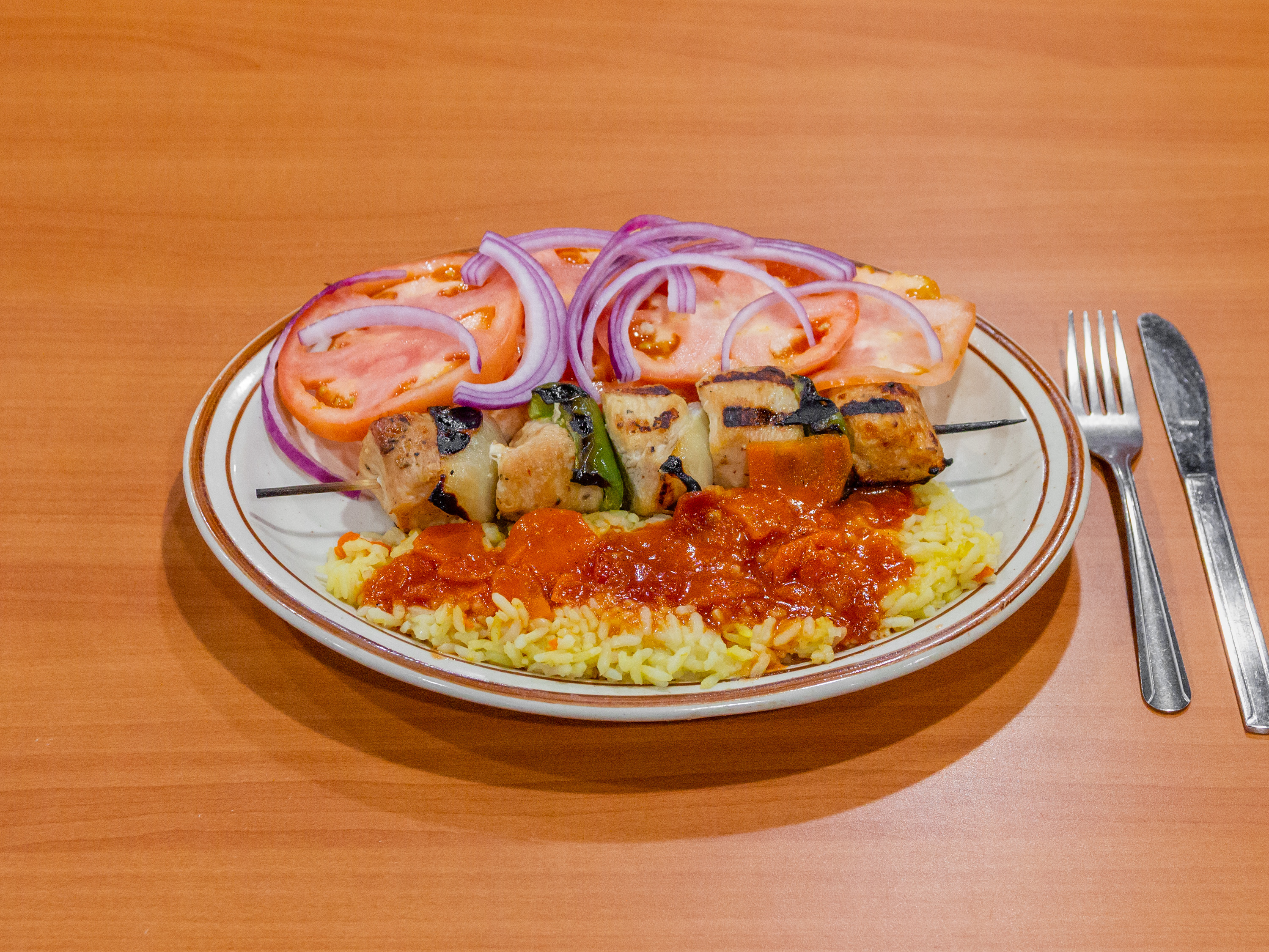 Order Chicken Kebob with Rice food online from Leo Coney Island store, Waterford on bringmethat.com