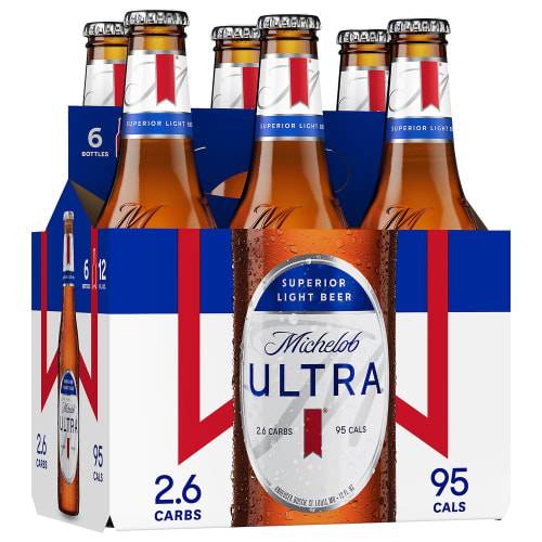 Order Michelob Ultra · Domestic Light Lager Beer (6 x 12 fl oz) bottles food online from D & B Liquor store, Olmos Park on bringmethat.com