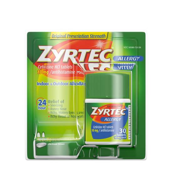 Order Zyrtec 24 Hour Allergy Relief Tablets with 10 mg Cetirizine HCl (30 ct) food online from Rite Aid store, BUTLER on bringmethat.com