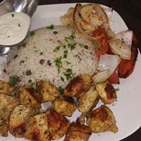 Order Chicken Kebab Plate  food online from Aladdin Mediterranean Cuisine store, New Albany on bringmethat.com