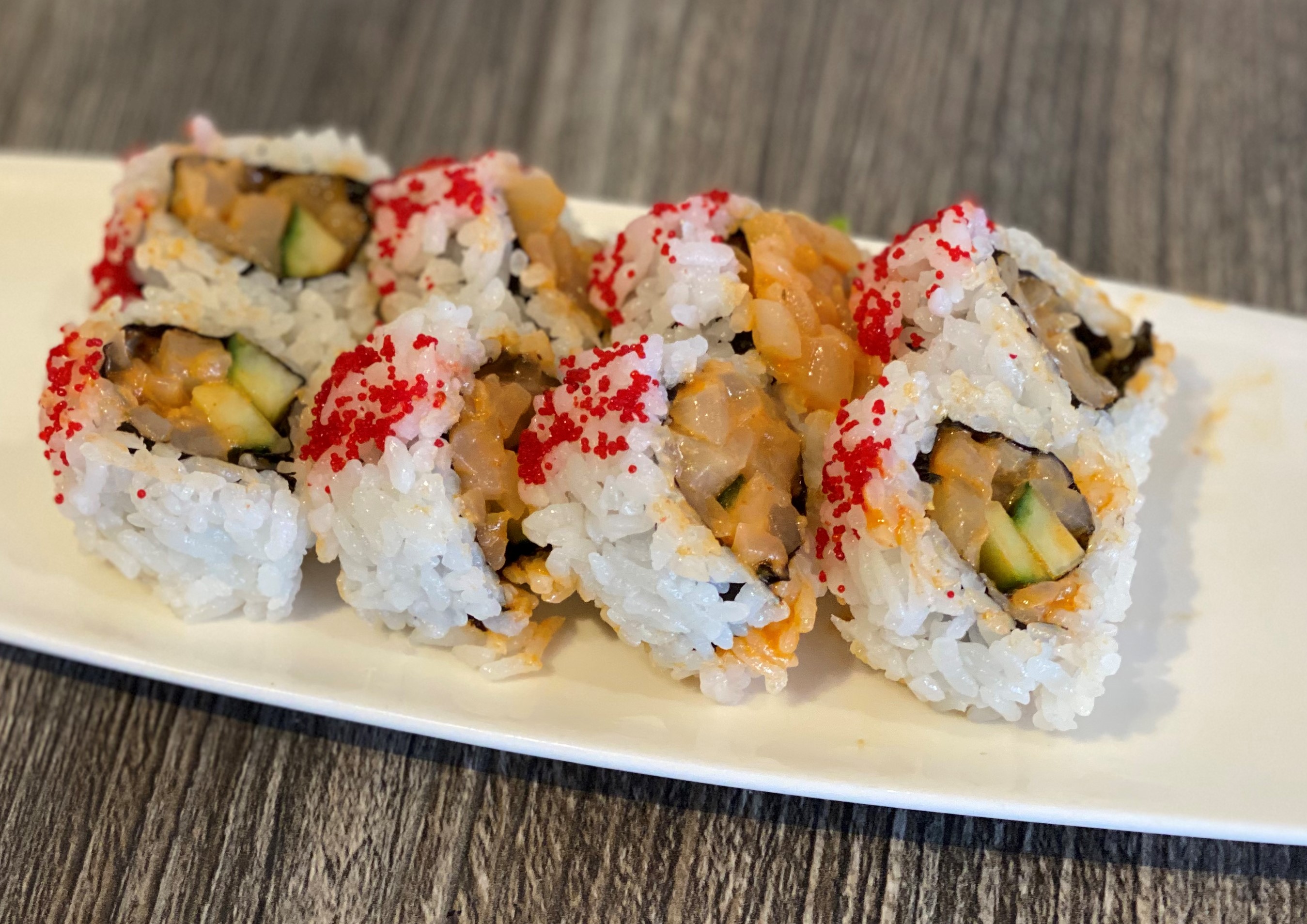 Order Spicy Scallop Roll food online from Sushi Confidential store, San Jose on bringmethat.com
