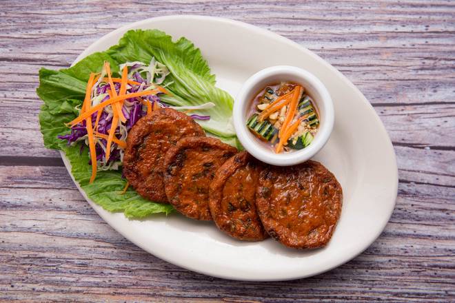 Order Fish Cakes (4 pcs.) food online from King Of Thai Noodle store, San Francisco on bringmethat.com