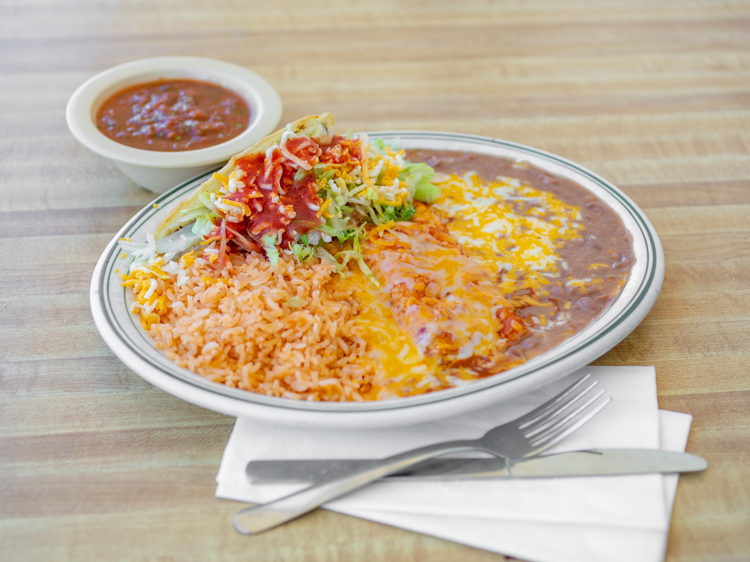Order 1. Ground Beef Taco and 1 Cheese Enchilada Combo food online from Mexican Riviera Restaurant store, Torrance on bringmethat.com
