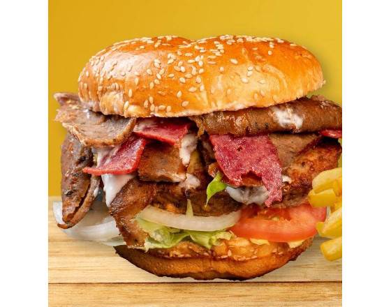 Order Ultimate Beef Burger (With Fries) food online from Star Gyros store, Chicago on bringmethat.com