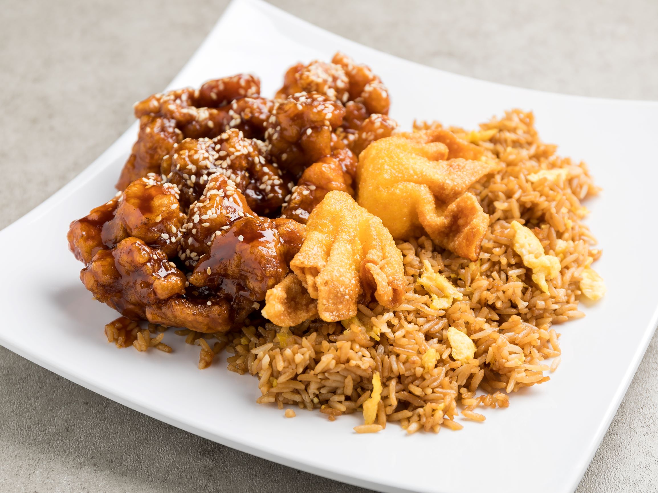 Order L9. Sesame Chicken Combo food online from Lucky Lius store, Milwaukee on bringmethat.com