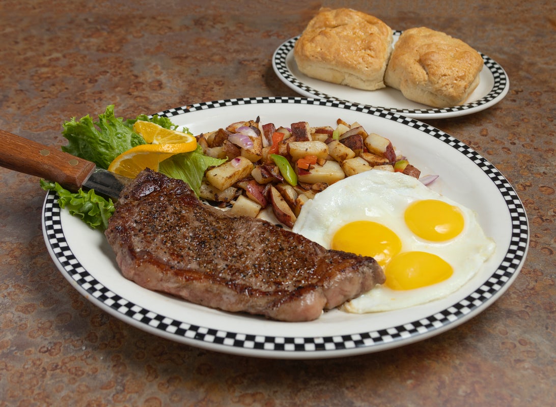 Order 10 oz New York Steak & Eggs food online from Black Bear Diner store, Colorado Springs on bringmethat.com