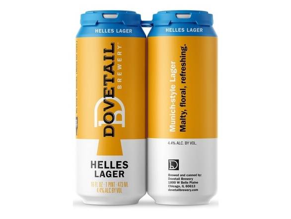 Order Dovetail Helles Lager - 4x 16oz Cans food online from Garfield's Beverage Warehouse store, Chicago on bringmethat.com