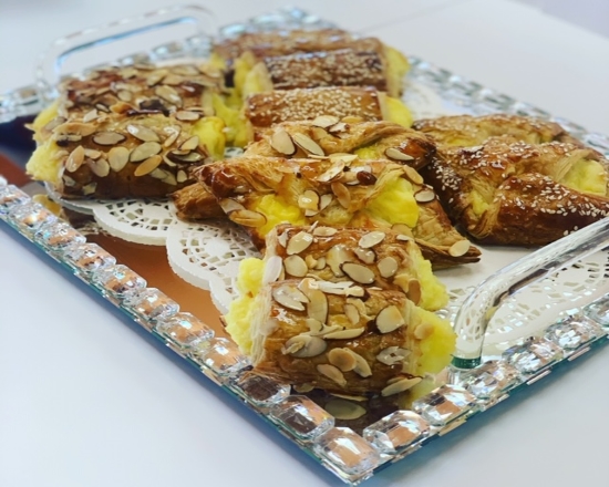 Order Palace Danish w/ Almonds (Per 1/2 lb) food online from Palace Bakery store, Laguna Hills on bringmethat.com