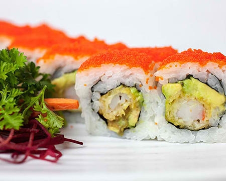 Order EBI Tempura Roll food online from Kumori Sushi & Teppanyaki store, San Antonio on bringmethat.com