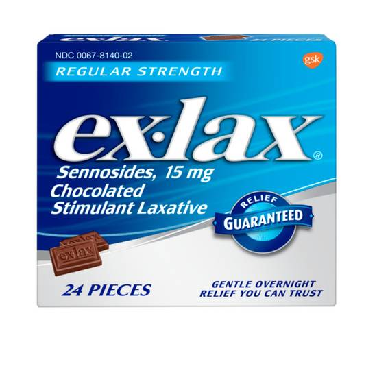 Order Ex-lax Regular Strength Laxative Chocolate Sennosides Stimulant 15 mg (24 ct) food online from Rite Aid store, Willard on bringmethat.com