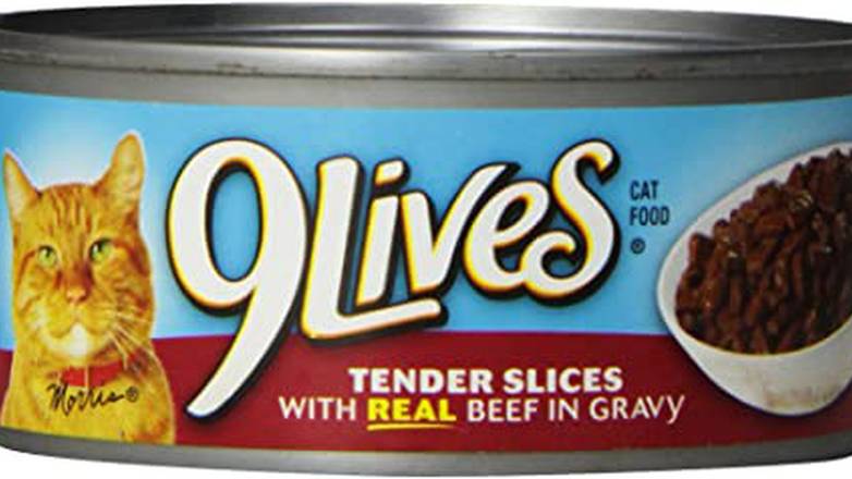 Order 9Lives Tender Slices With Beef In Gravy Wet Cat Food food online from Trumbull Mobil store, Trumbull on bringmethat.com