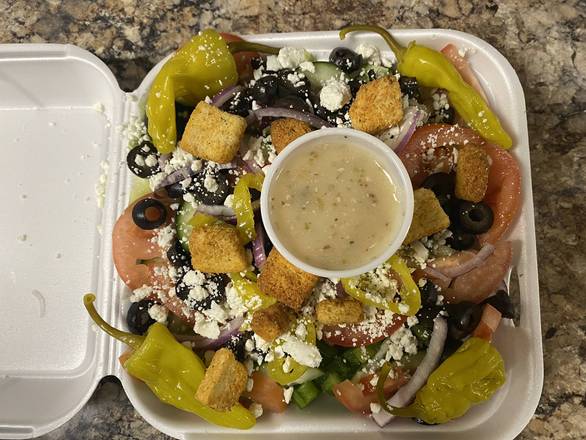 Order Greek Salad food online from Baja Giant Pizza store, San Diego on bringmethat.com