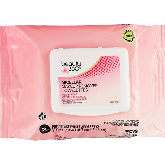Order Beauty 360 Micellar Makeup Remover Towelettes, 25CT food online from CVS store, INGLEWOOD on bringmethat.com