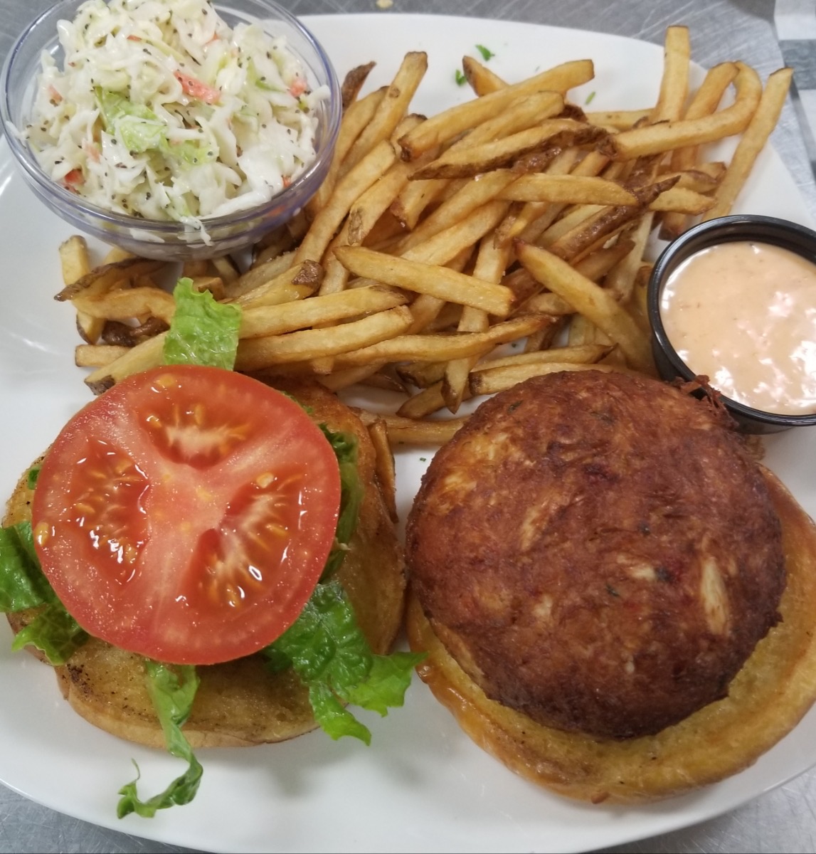 Order Crab Cake Sandwich fried or Broiled food online from Our Recipes Cafe & Catering store, Arbutus on bringmethat.com