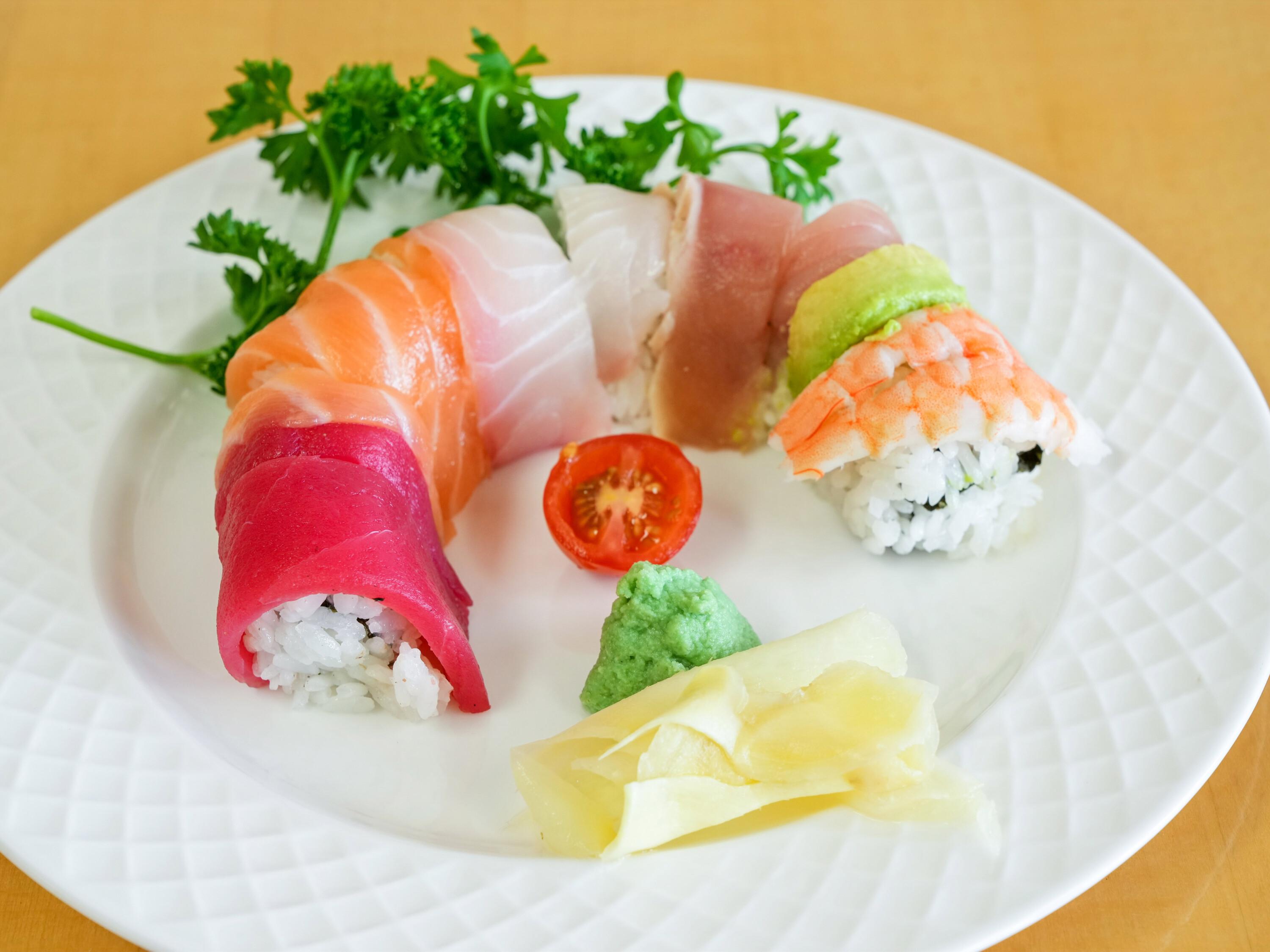 Order Rainbow Roll food online from Hayashi store, Mission Viejo on bringmethat.com
