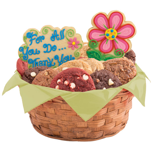 Order W284. Blossoms of Thanks Basket food online from Cookies By Design store, Naperville on bringmethat.com