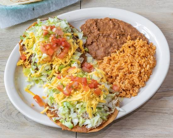 Order Chalupa Plate food online from Eddie's Taco House store, San Antonio on bringmethat.com